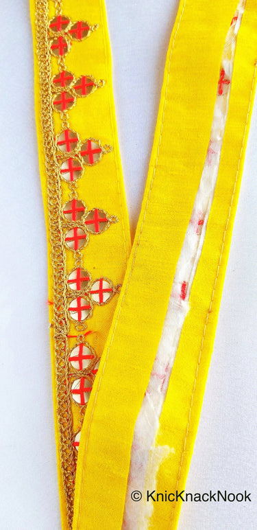 Wholesale Mirrored Trim With Gold Embroidery, Indian Sari border, Decorative Trim